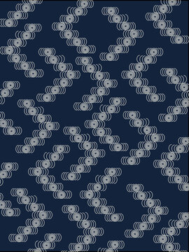 小さな観世水ドットシームレスパターン（紺色・小紋調・浴衣・ベクター）：Small-scale Japanese Kanze-mizu dotted pattern in indigo. Fine micro water ripple for yukata and festivals.