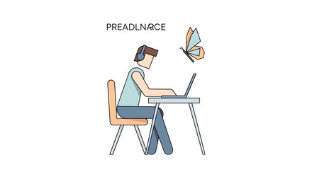 Fototapeta premium Freelancer Working on Laptop with Butterfly Overhead