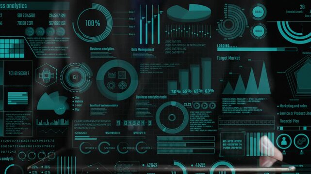 Captivating data visualization showcasing business analytics on a digital screen, featuring diverse graphs and charts that represent valuable insights and analytical metrics. Cipher