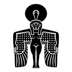 Fototapeta premium Winged ancient Egyptian goddess. Black and white silhouette.