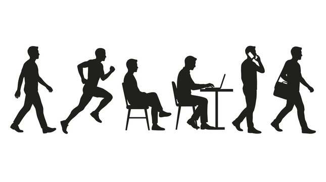 Evolution of Man Silhouettes: Walking, Running, Sitting, Working, Talking, Carrying Bag
