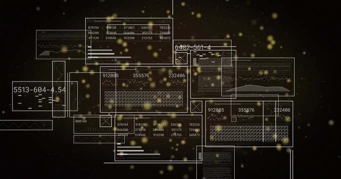 Displaying composite digital dashboard floating in dark starry void, with panels, charts, waveforms