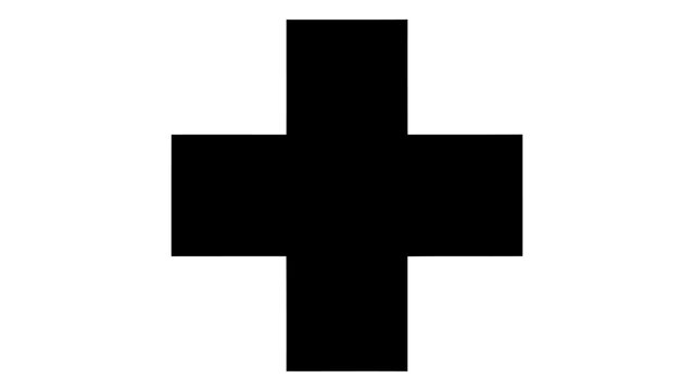 Simple black cross icon, a bold plus sign symbol for medical, math, or positive concepts, isolated on white background