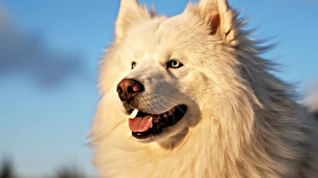 Profile portrait of a majestic white samoyed dog