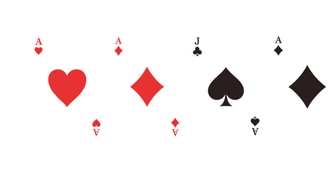 Playing Cards Ace Jack Diamond Heart Spade Symbols on White Background