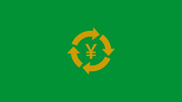 Animated Japanese Yen Currency Symbol Surrounded by Rotating Circular Arrows on Green Screen Background for Financial Circulation and Money Exchange