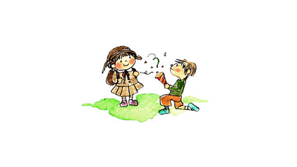 Naklejka premium 小学校の入学式でお祝いする子供たちの水彩イラスト 新一年生・クラッカー Watercolor illustration of children celebrating elementary school entrance ceremony