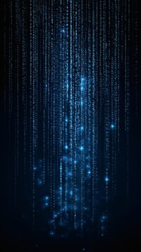 Cascading Blue Data Stream Hex Code Vertical Dark Background