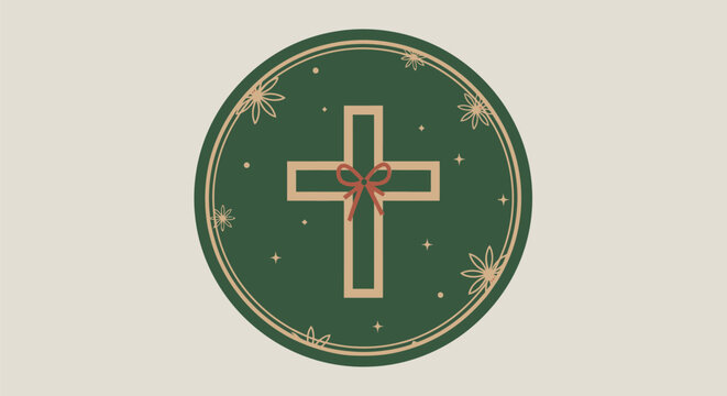 Green Cross Symbol with Ornate Details.