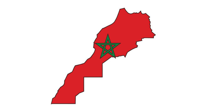 Morocco map silhouette with national flag pattern isolated on white background