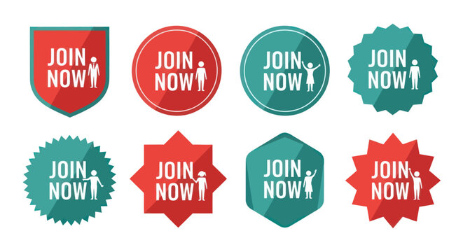 Set of join now membership buttons and registration icons for website or marketing