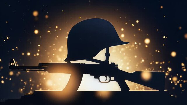 Kargil Vijay Diwas Soldier Memorial Silhouette with Rifle and Helmet