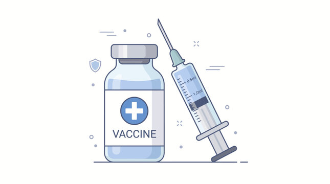 Vector illustration of vaccine vial and syringe on white background