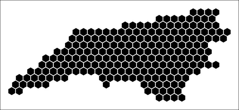 North Carolina simple black and white hexagon map shape template. State plain hexagon cell dots. North Carolina flat honeycomb boundary. Vector Illustration.