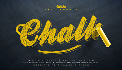 A yellow chalk text effect vector design with editable font style and classroom blackboard background template for back to school typography © Oli