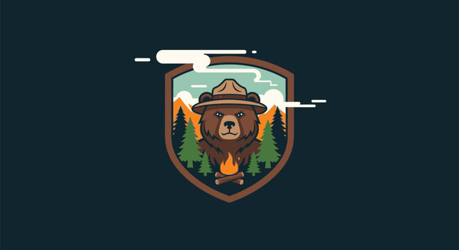 Bear Logo Emblem Design Illustration.