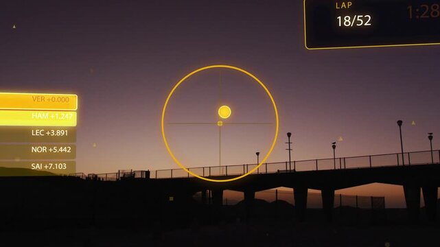 AR reticle dot appearing right rising top-right aligning center moving lower-left showing LAP 18 or 