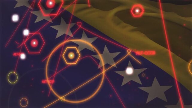 Neon overlays appearing rings growing and hex pulsing on blue canton gold field showing HUD data