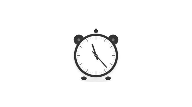 Cute flat cartoon alarm clock icon animation on clean white minimal background