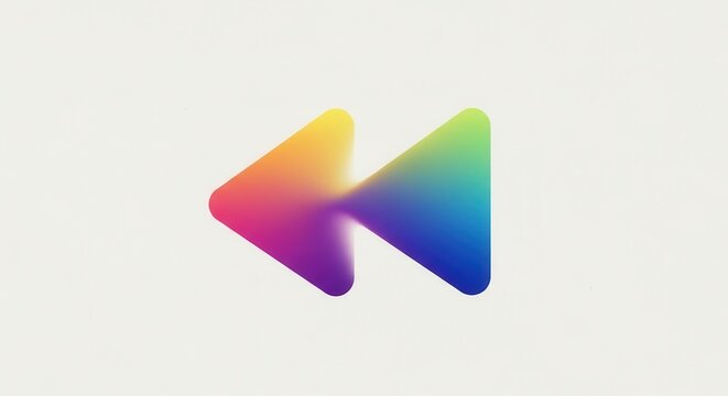 Vibrant gradient abstract rewind icon symbolizing digital media control and playback functions