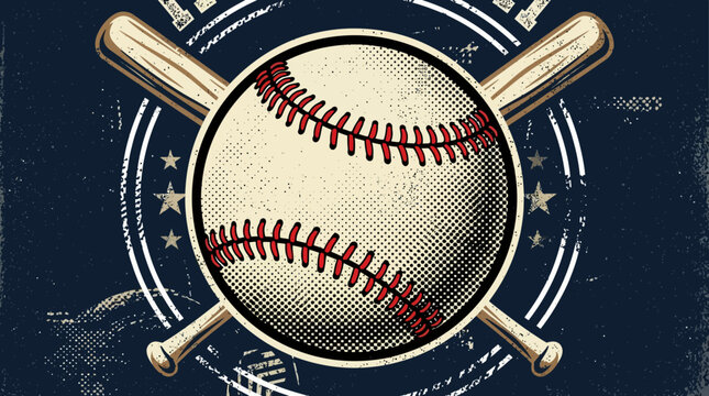 Vintage style baseball emblem with crossed wooden bats and ball.