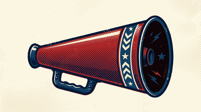 Vintage style red megaphone with stars and chevron pattern.