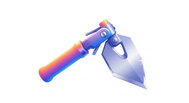Vibrant gradient digging implement featuring a gleaming metallic blade and ergonomic grip, ideal