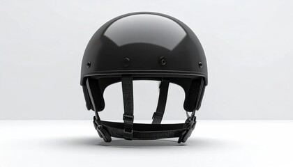 Fototapeta premium Modern Black Motorcycle Helmet with Clear Visor on White Background.