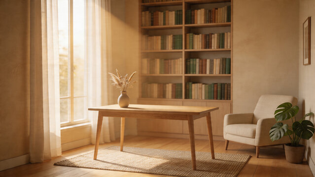 Cozy Home Office with Natural Light and Bookshelf - Virtual Background