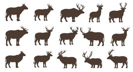 Fototapeta premium Collection of deer silhouettes in different poses