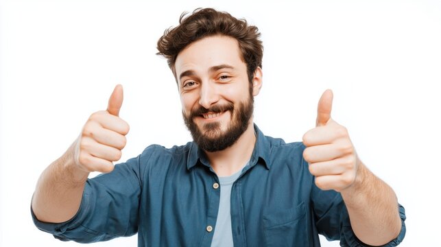 Young man with a beard showing a double thumbs up gesture.