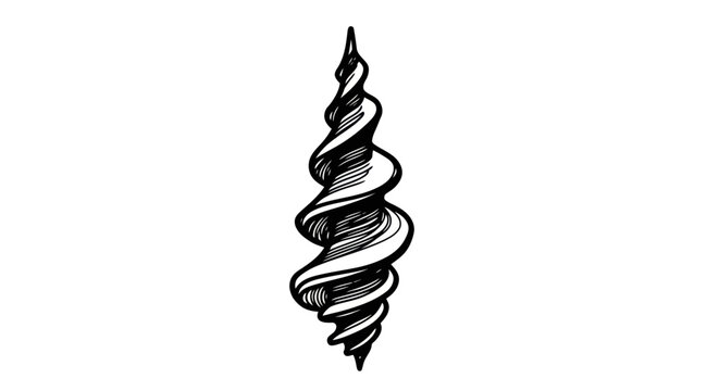 Black and white drawing of a spiral seashell.