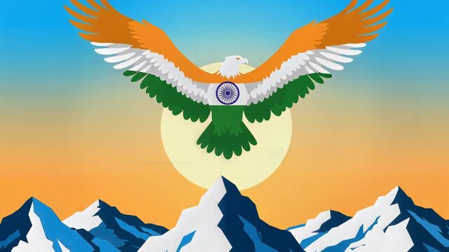 Indian Flag Eagle Flying Over Mountains Kargil Vijay Diwas Concept