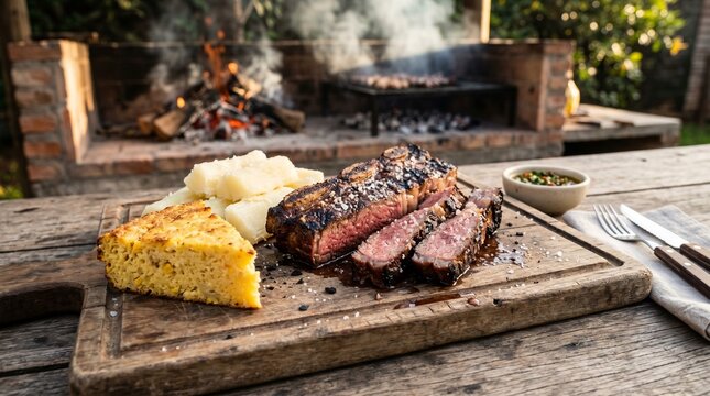 Traditional Asado Paraguayo Grilled Short Ribs with Mandioca and Sopa