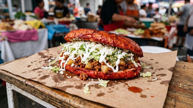 Traditional Mexican Pambazo with Guajillo Sauce and Chorizo