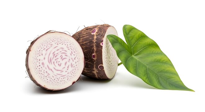Taro root and green leaf.