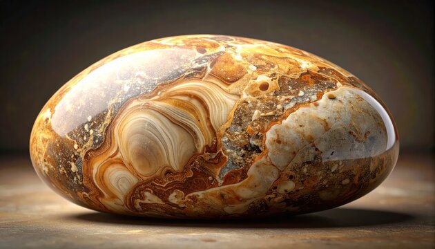 Polished Agate Stone with Swirling Earth Tones and Natural Patterns.