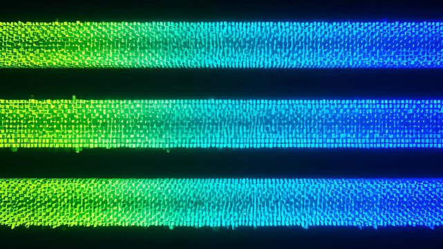Abstract digital neon gradient pattern with glowing blue green stripe light and pixel texture, futuristic black background colorful design backdrop for SEO searchability