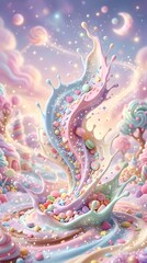 Obraz premium Whimsical Candyland Fantasy with Pastel Swirls, Sweet Treats and Dreamy Sky