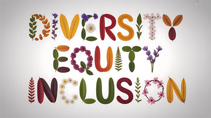 Obraz premium Diversity Equity Inclusion floral text design for educational projects and academic promotions