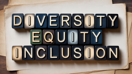 Obraz premium Diversity Equity Inclusion Text Blocks symbolizing creativity, art, and imagination