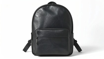 Fototapeta premium Sleek Black Leather Backpack for Modern Lifestyles.