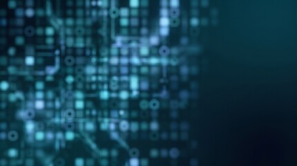 Obraz premium A futuristic digital illustration depicts a network of glowing blue circuits and nodes in a dark environment.
