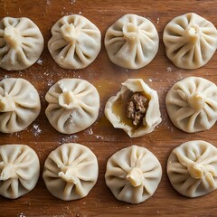 Fototapeta premium Khinkali Dumplings Top View
