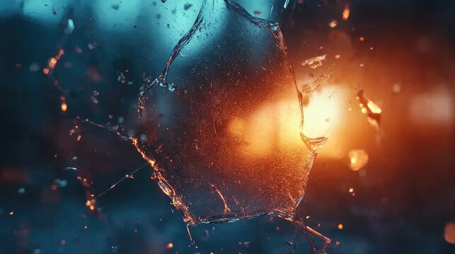 Captivating image of fractured glass against a blurred backdrop with contrasting tones enhancing