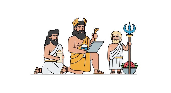 Ancient Greek Gods Depicted in a Colorful Illustration.