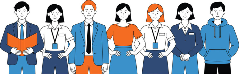 Obraz premium Diverse professional team posing confidently in business attire for corporate collaboration concept