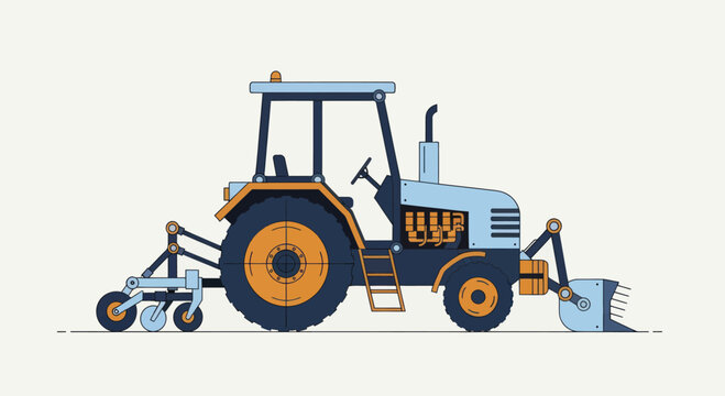Heavy-duty farm tractor with front loader and rear plow attachment.