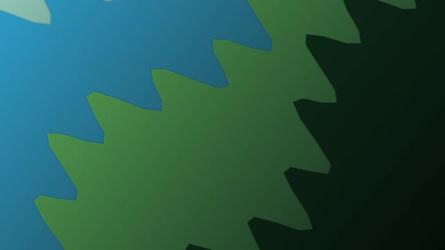 Abstract Motion Graphics with Blue and Green Jagged Gear Shapes Moving
