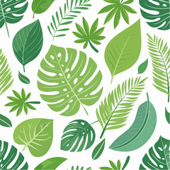 Naklejka premium Various green leaves are scattered across a white background in a natural setting.